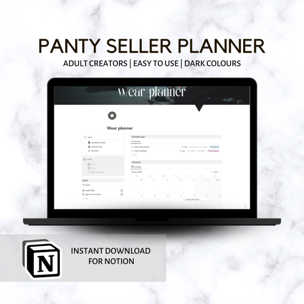 Panty seller planner for Notion - dark photo